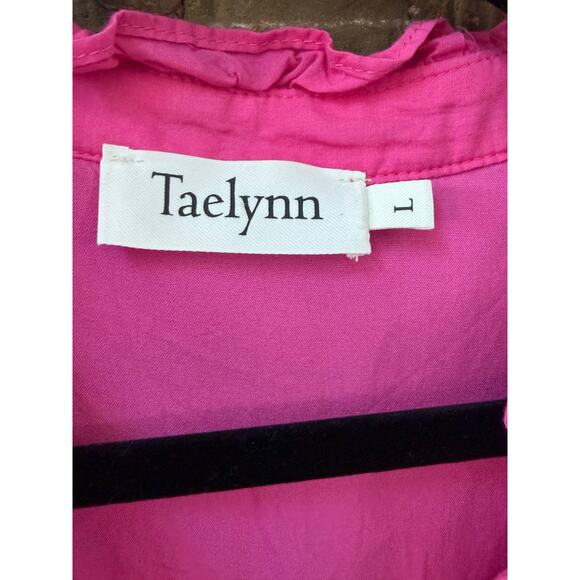 Taelynn Size Large Pink Gold Boutique Dress Puff Sleeve Feminine Spring Summer - Picture 2 of 5